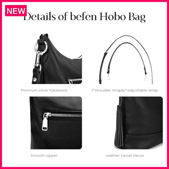 Genuine Leather Hobo Crossbody Bag with Removable Straps, 11L Capacity - Picture 7 of 8